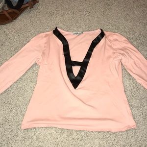 Pink long sleeve with leather detail